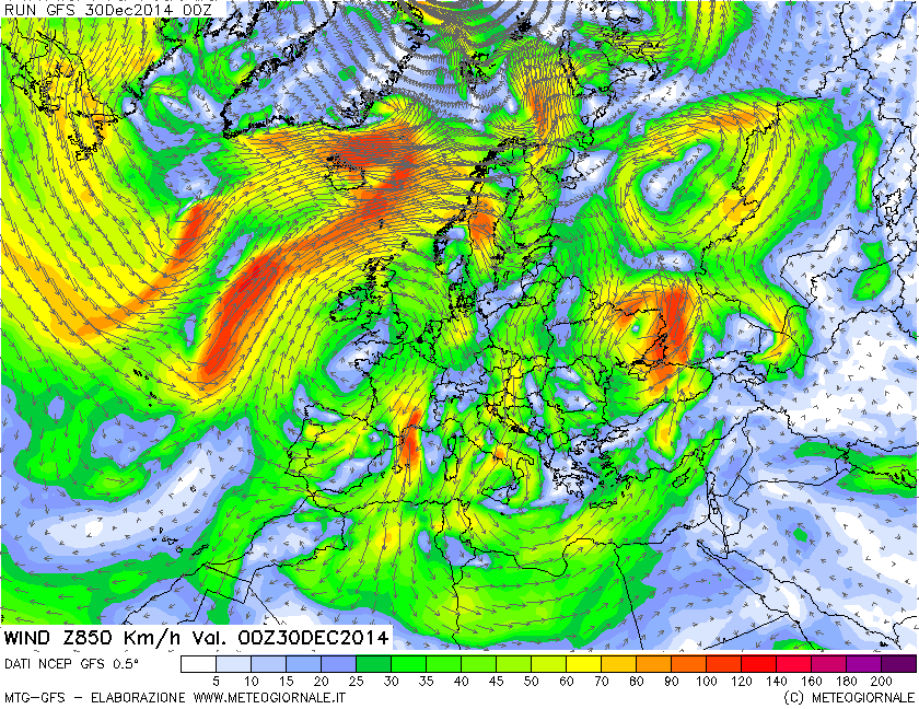 GFS vento a 850 hPa