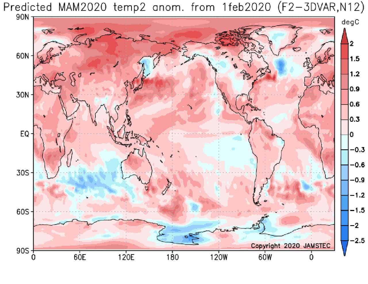 Proiezioni meteo di Primavera secondo il modello giapponese