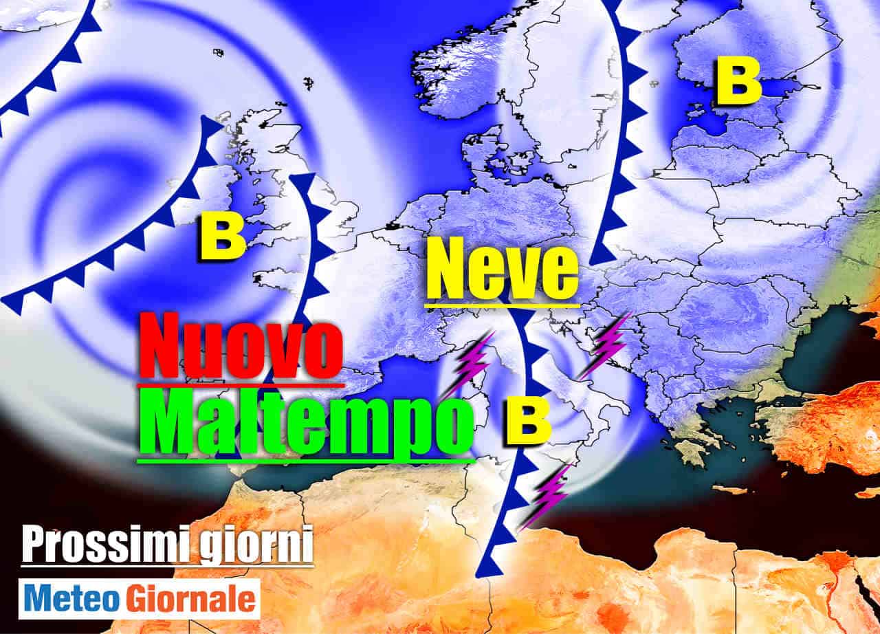 Meteo Italia: ancora MALTEMPO. Nuovo PEGGIORAMENTO giovedì, PIOGGIA e NEVE