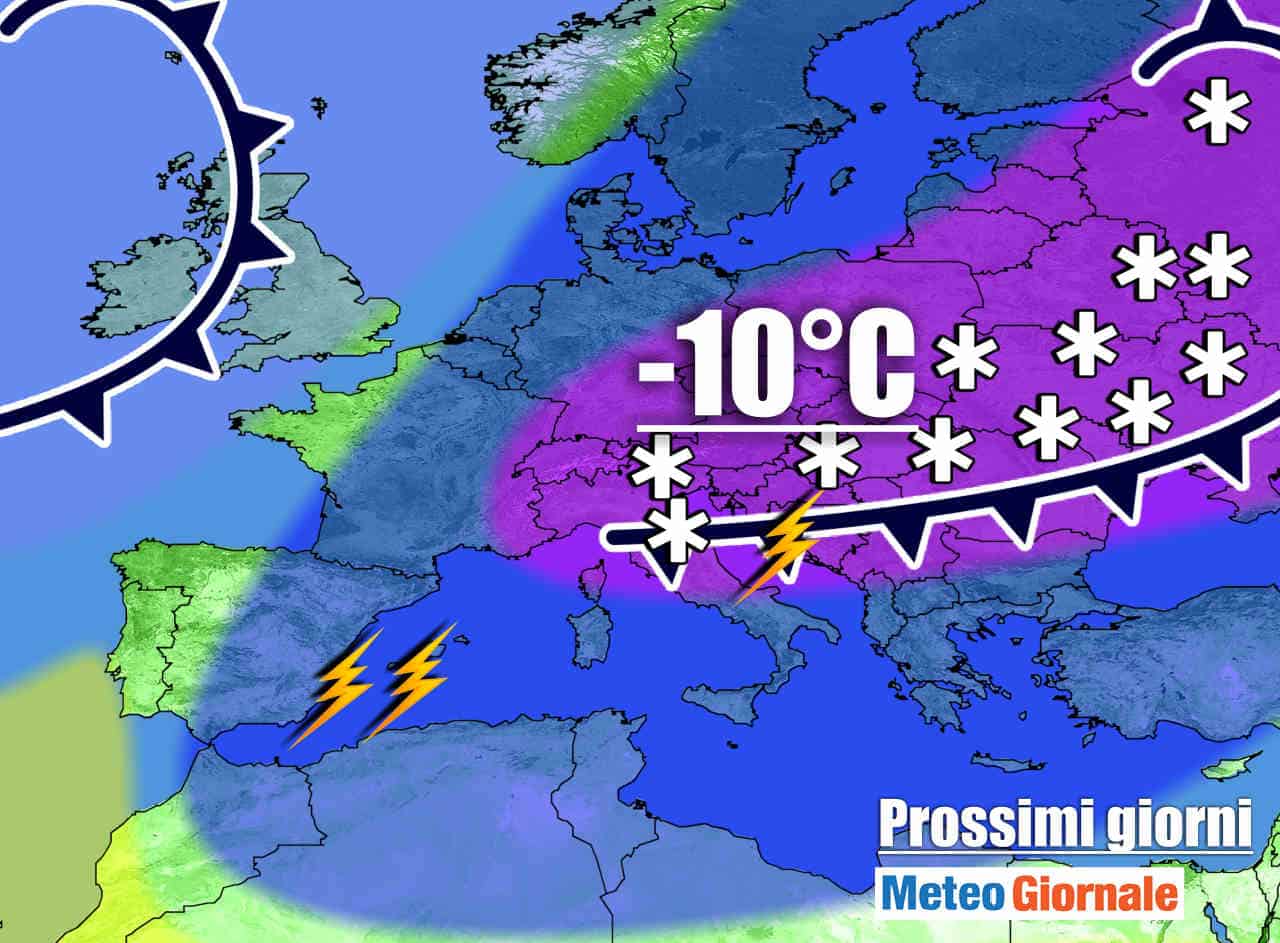 Meteo con intrusione di aria fredda: oggi crollo temperatura, neve a quote basse