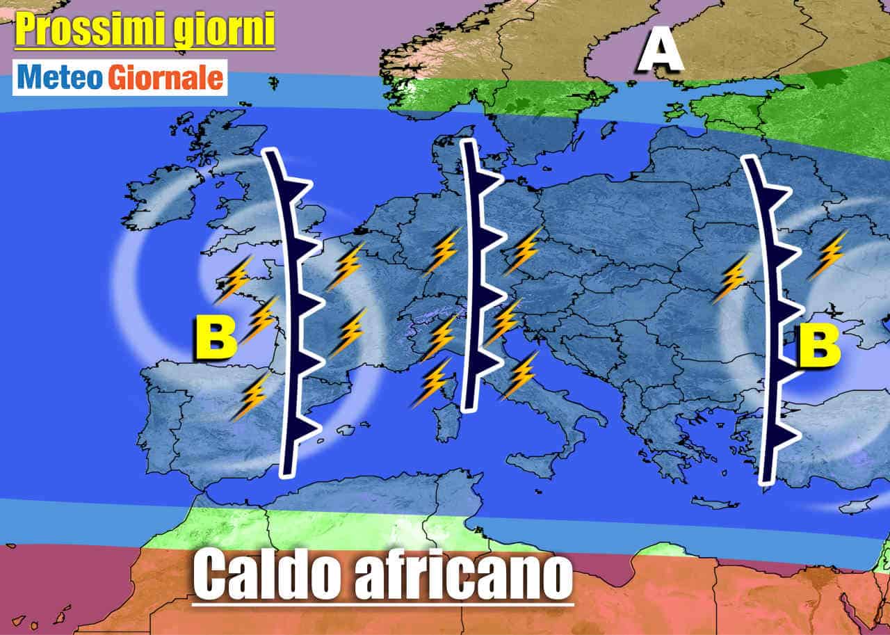 METEO sino 16 Giugno: ancora TEMPORALI, poi CALDO d’Africa