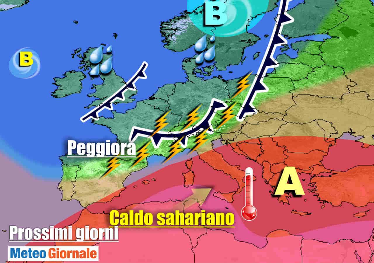 METEO sino 6 Luglio: picco CALDO AFRICANO, ma violenti TEMPORALI, grandine