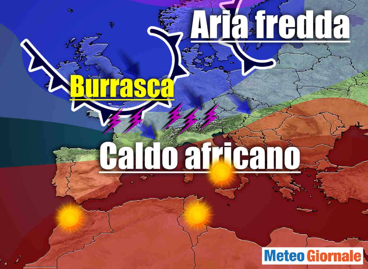 Meteo subito eccessivo CALDO d’Africa con TEMPORALI improvvisi