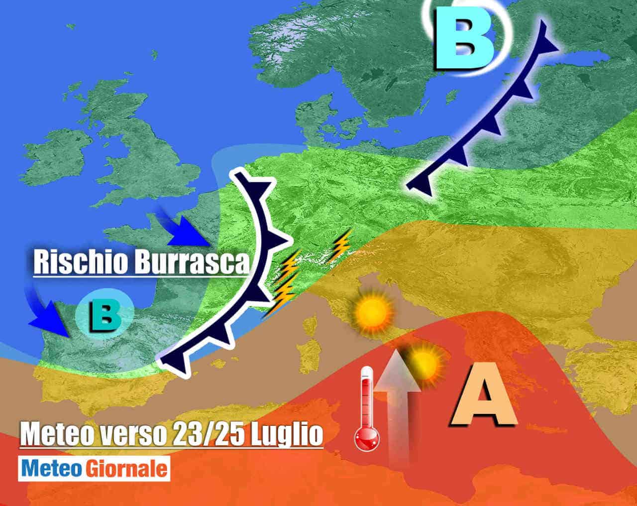 Meteo fine Luglio: nuove BURRASCHE ESTIVE, con forti temporali, grandine