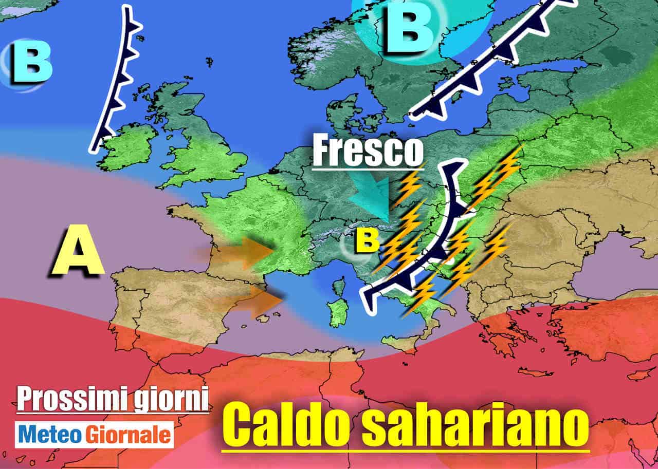 METEO sino 8 Luglio: TEMPORALI e GRANDINE, poi brusco calo temperatura