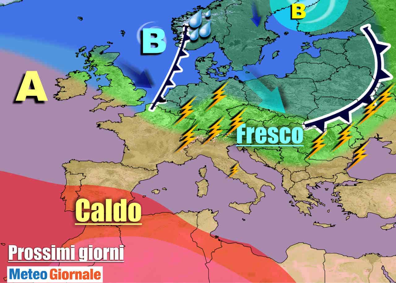 METEO decisamente MENO CALDO in Italia con TEMPORALI. Ecco dove