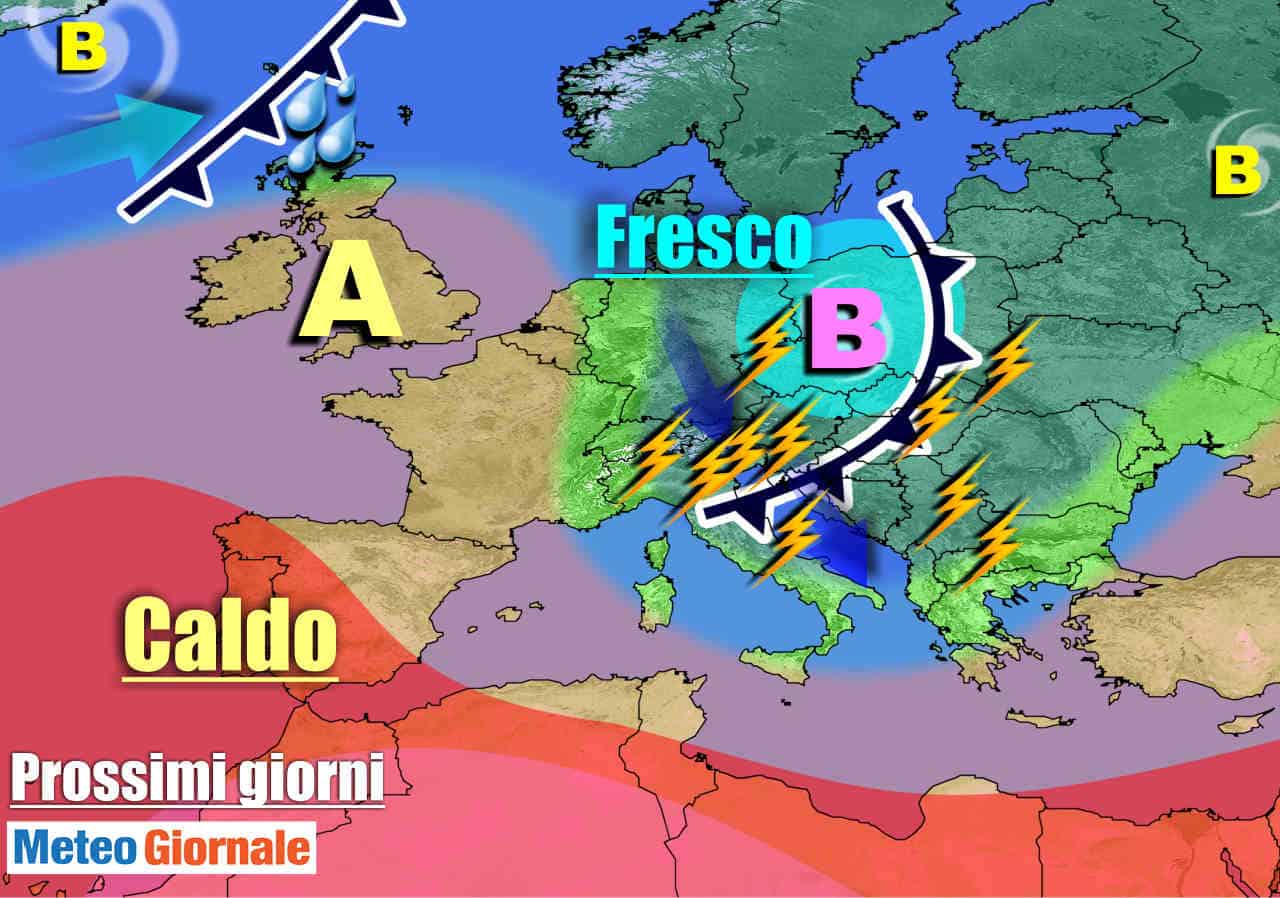 METEO 7 Giorni: crisi d’Estate, nuovi TEMPORALI verso l’Italia Calo temperatura