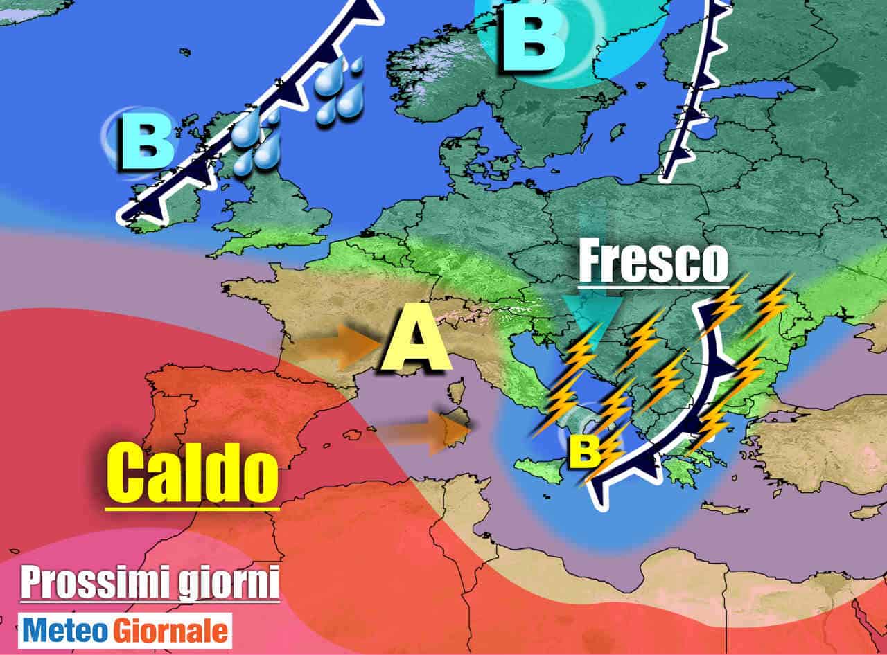 METEO sino 9 Luglio: vortice ciclonico su ITALIA. Violenti TEMPORALI verso il Centro-Sud