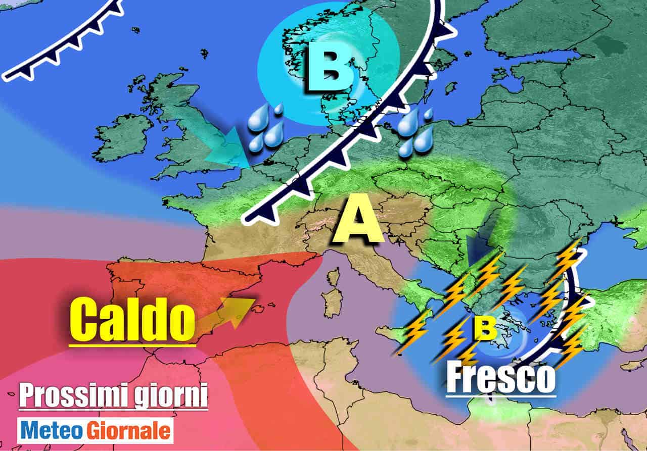 METEO sino 10 Luglio:  Temporali Sud, poi torna il CALDO Anticiclone d’Africa