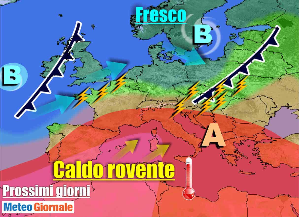 METEO sino 3 agosto: CLIMA INFUOCATO sull’Italia, qualche TEMPORALE al Nord