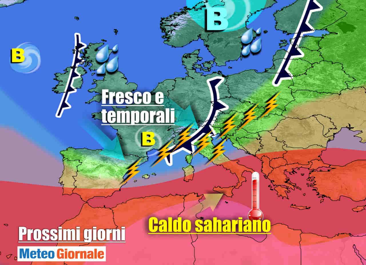 METEO sino 7 Luglio: violenti TEMPORALI a partire dal Nord. CALDO all’apice