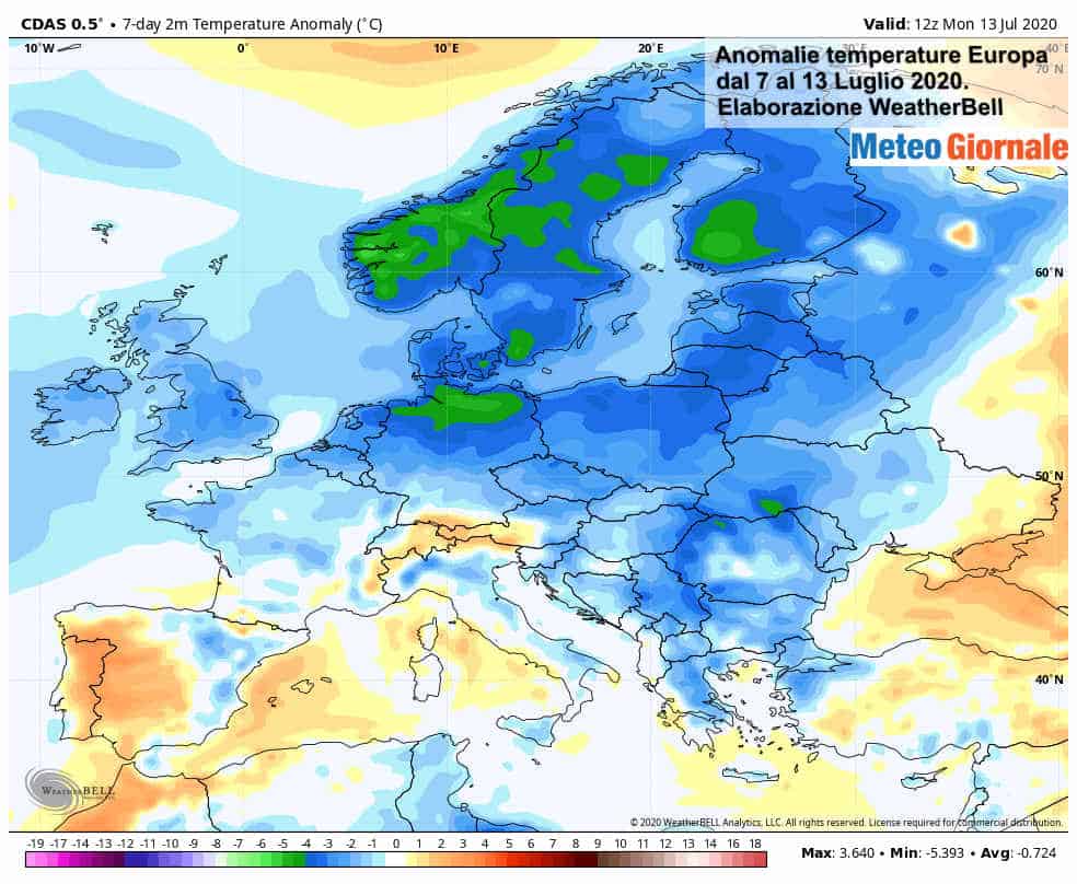 Clima Luglio: clamorose anomalie METEO, l’ESTATE arranca in mezza Europa