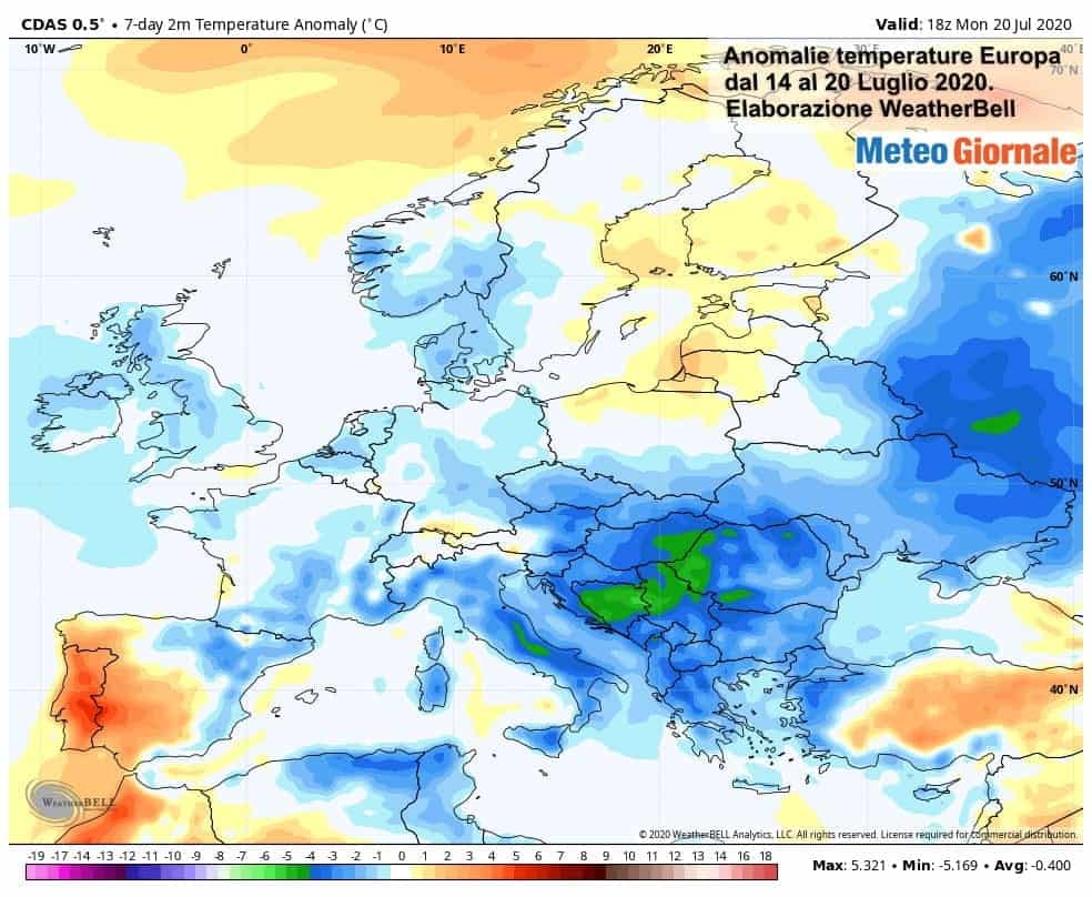 Clima Luglio, FRESCO ANOMALO in Europa e Italia. Estate molto sottotono