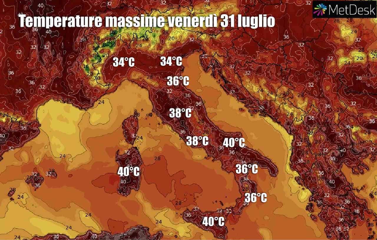 Weekend a QUARANTA gradi ed oltre, venerdì e sabato da incubo