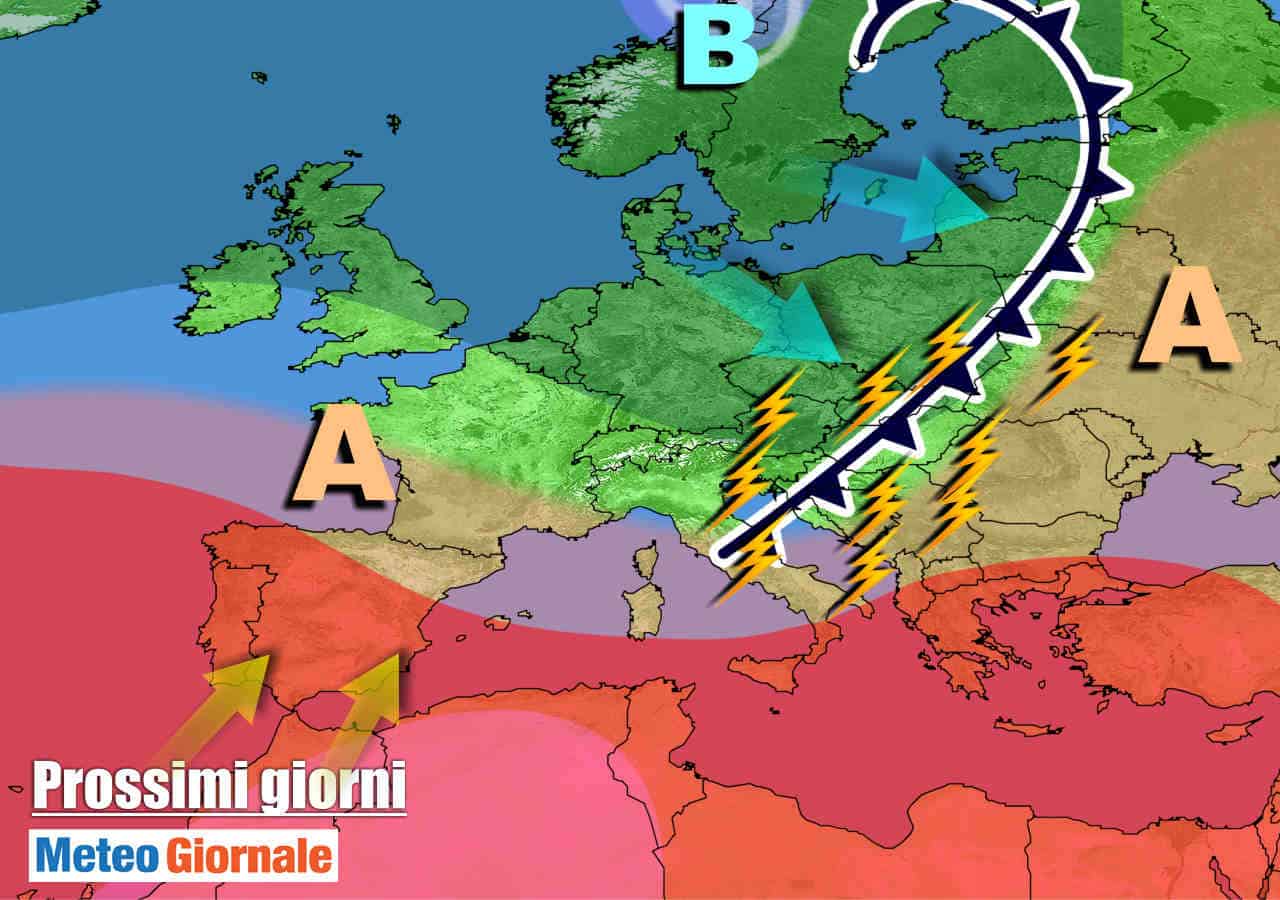 METEO in arrivo FORTI TEMPORALI, con STOP del Caldo d’Africa