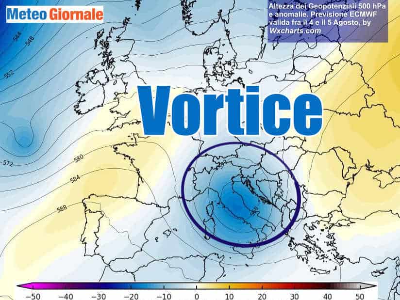 Anomalo VORTICE ciclonico, TEMPORALI e aria fredda in marcia verso il Centro-Sud
