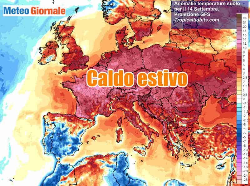 CALDO ANOMALO esagerato a metà settembre sull’Italia ed oltre mezza Europa