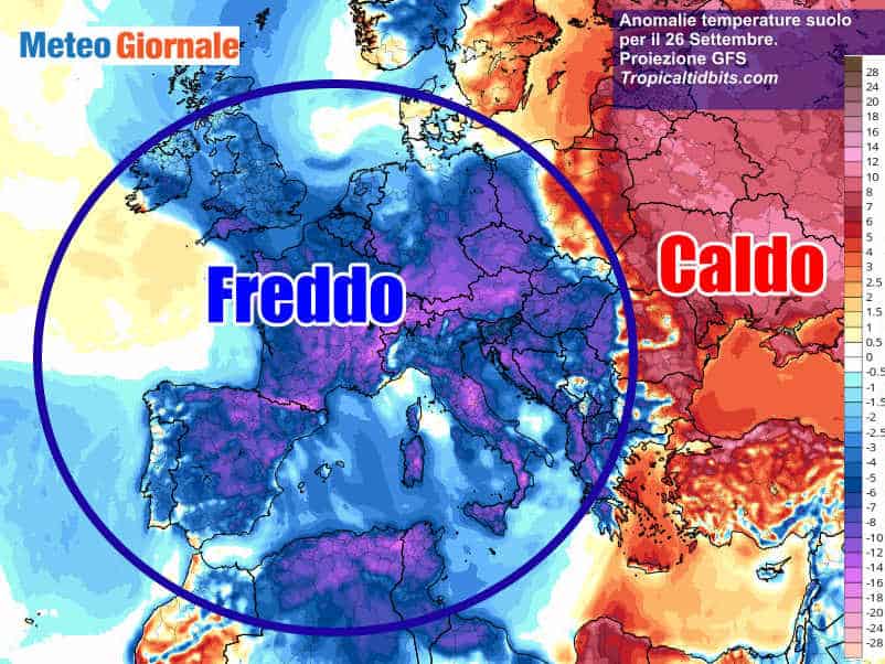 Irruzione d’aria polare diretta sul Mediterraneo: che FREDDO in Europa