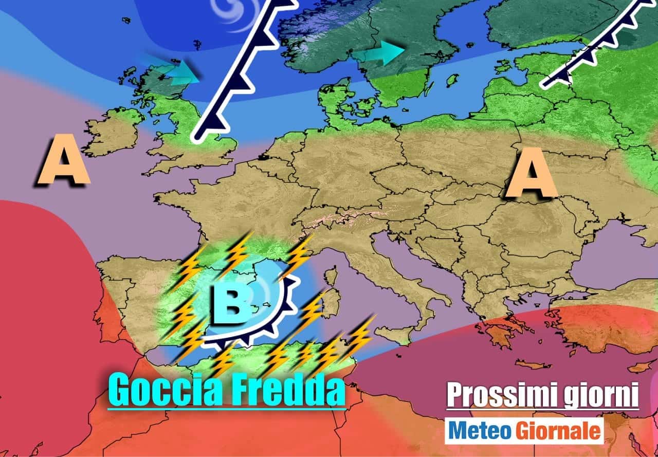 METEO 7 Giorni: insidioso vortice mediterraneo, TEMPORALI su parte d’Italia