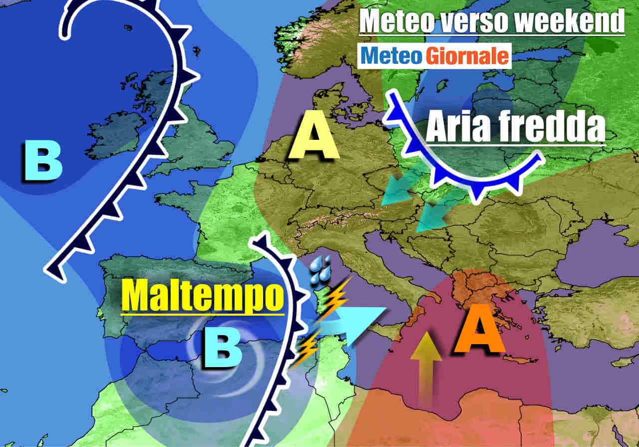 Ecco come si svilupperà il forte peggioramento atteso nel weekend