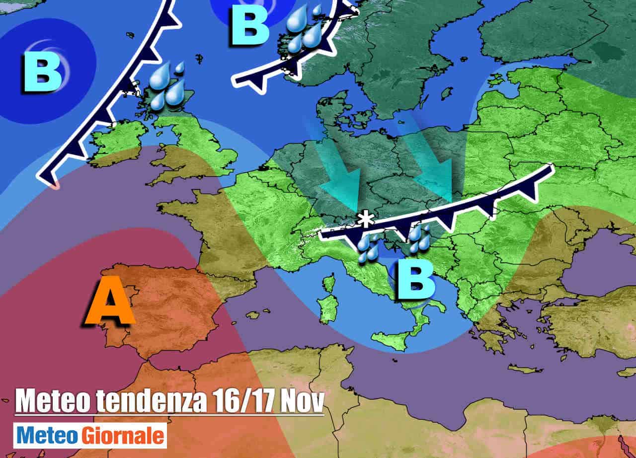 METEO Italia. Lunedì cambia tutto, arriva FRONTE FREDDO con vento e pioggia