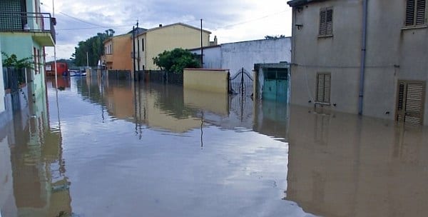 Paese di Uras allagato dall'alluvione