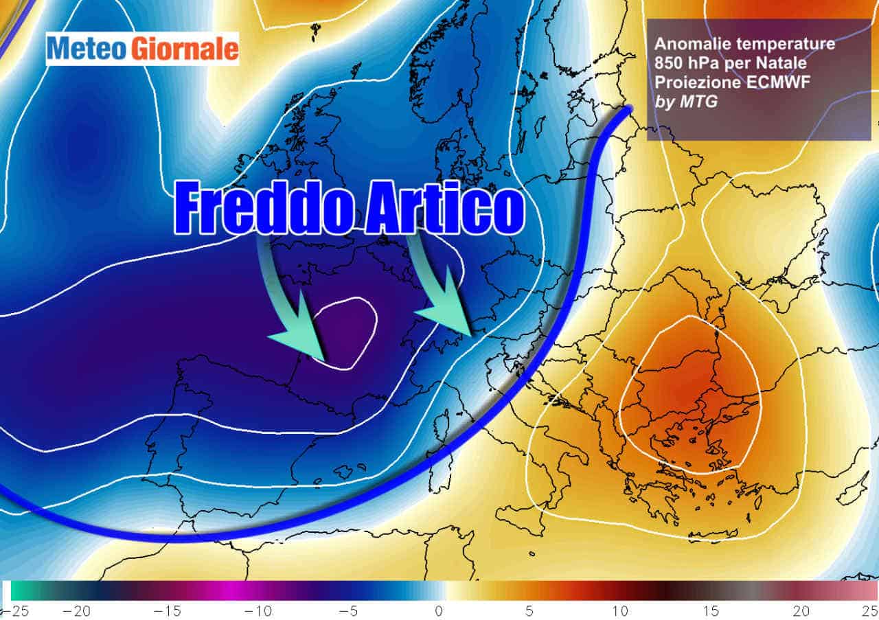 METEO Natale, getto d’aria fredda verso l’Europa