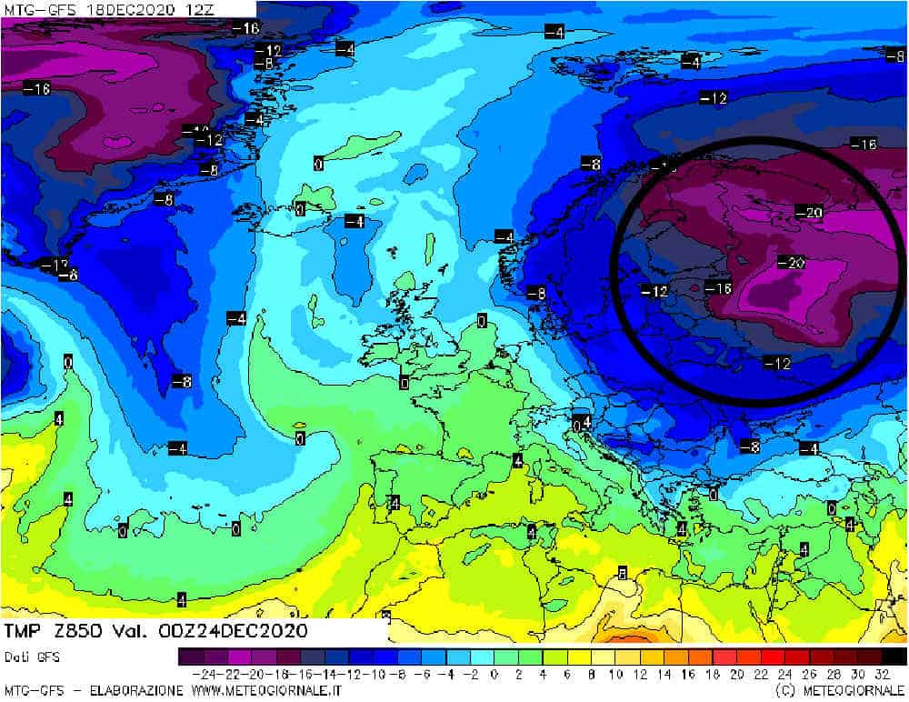 In Russia europea inizierebbero ad affluire correnti gelide dalla Siberia.
