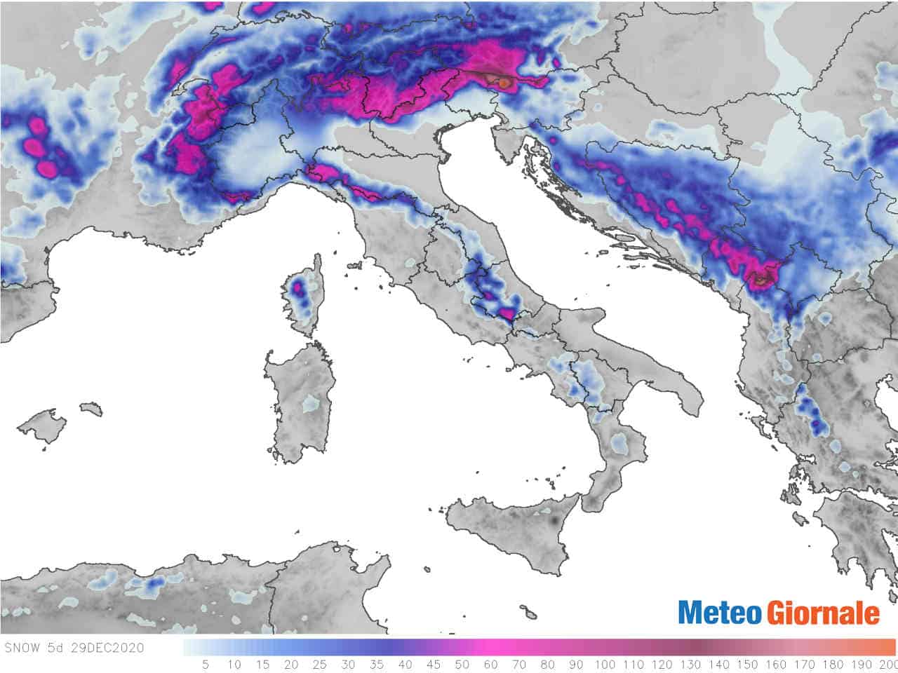 Mappe meteo NEVE 5 giorni Italia. Commento
