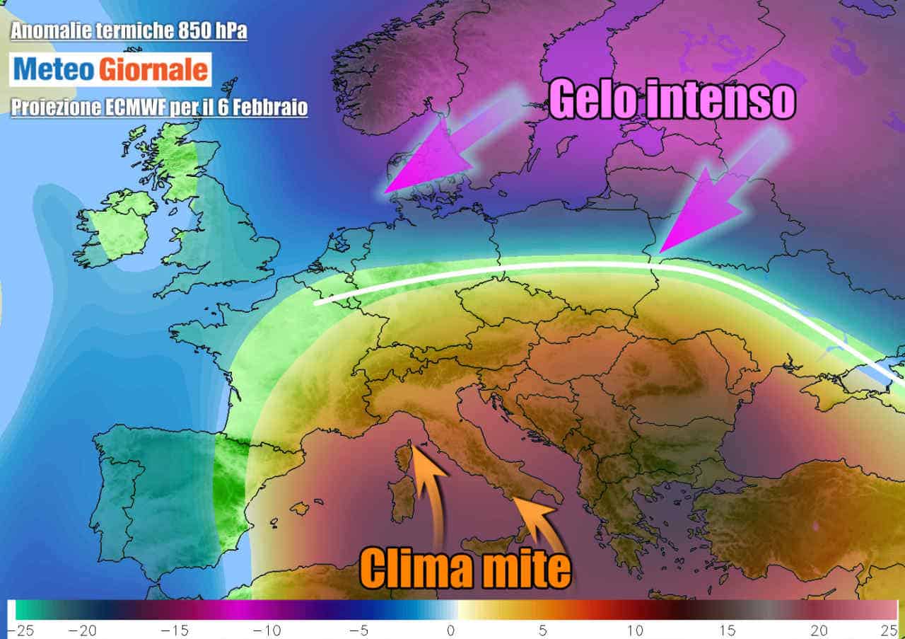 L'accumulo del gelo sulla parte nord ed est dell'Europa