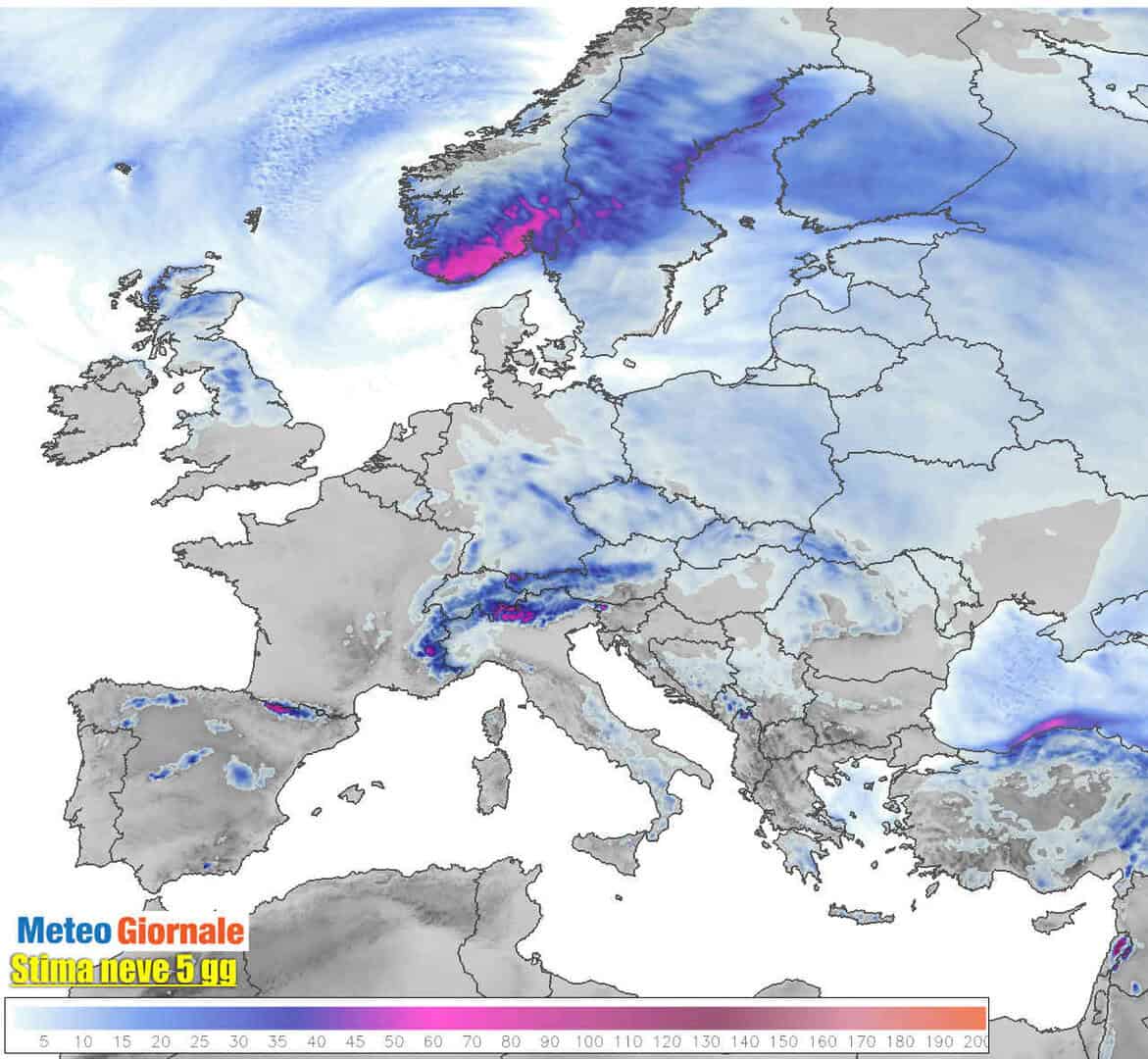 meteo neve 5 giorni europa lam