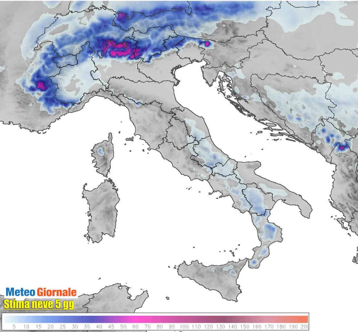 meteo neve 5 giorni italia lam