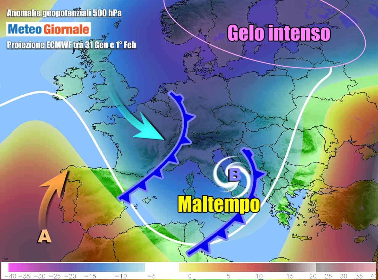 Evoluzione meteo tra domenica e lunedì