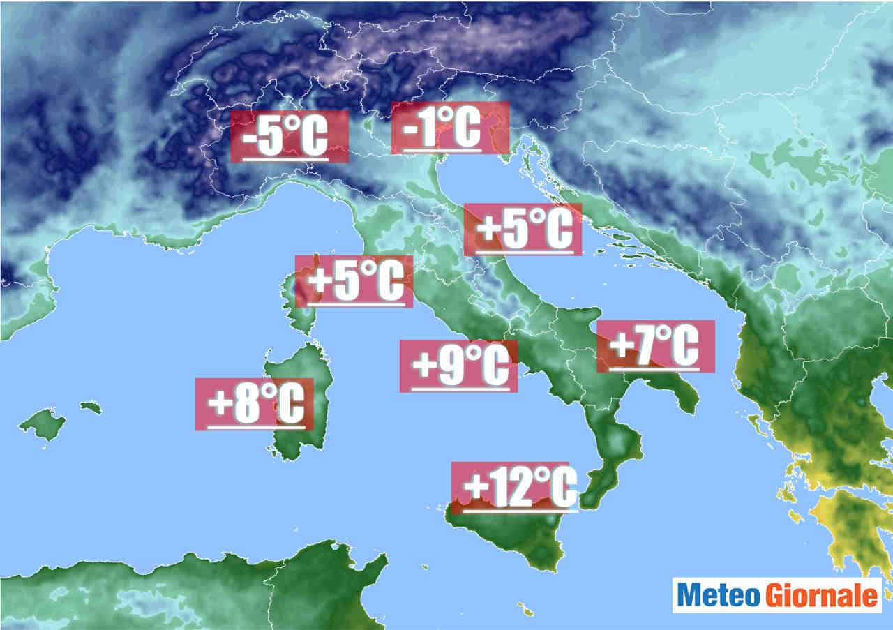 Temperatura minima Italia di oggi.