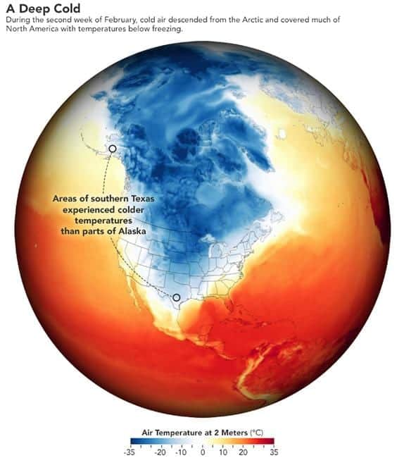 Temperature analoghe a quelle dell'Alaska costiera, si sono avute in Texas, causando un disastro.