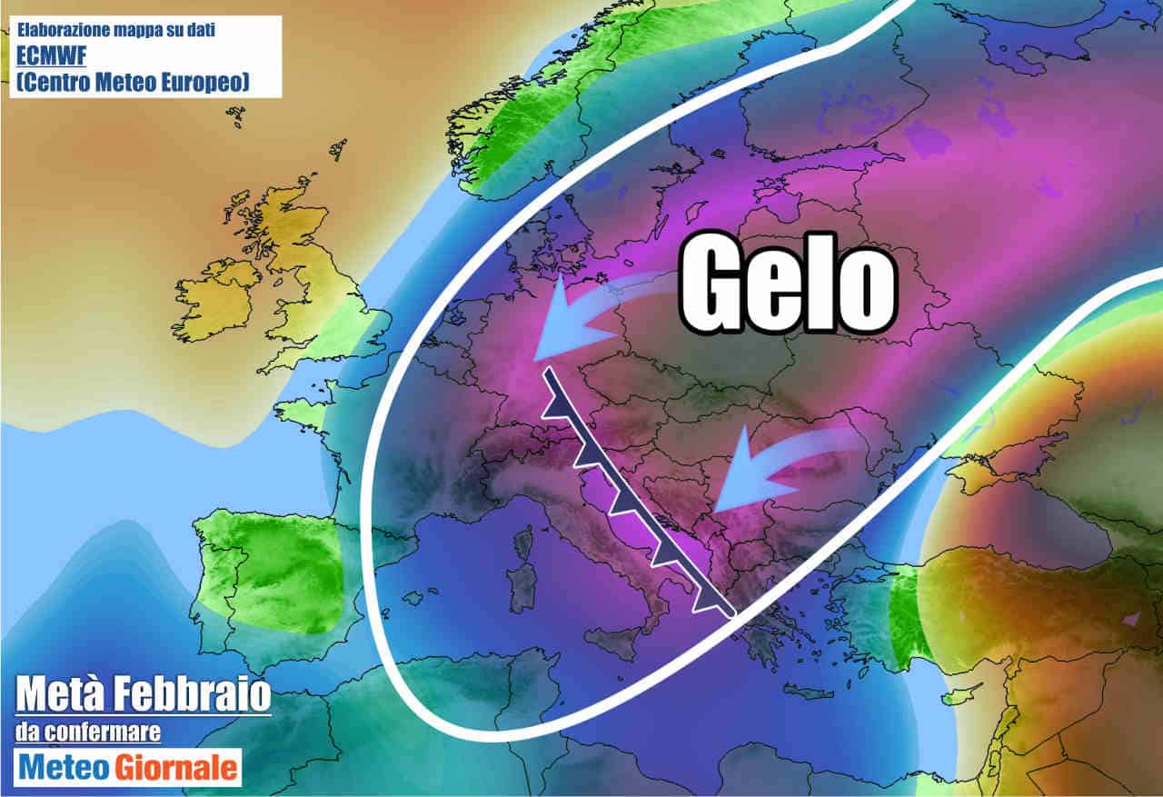 anomalia 850 hpa per il 16 febbraio 1