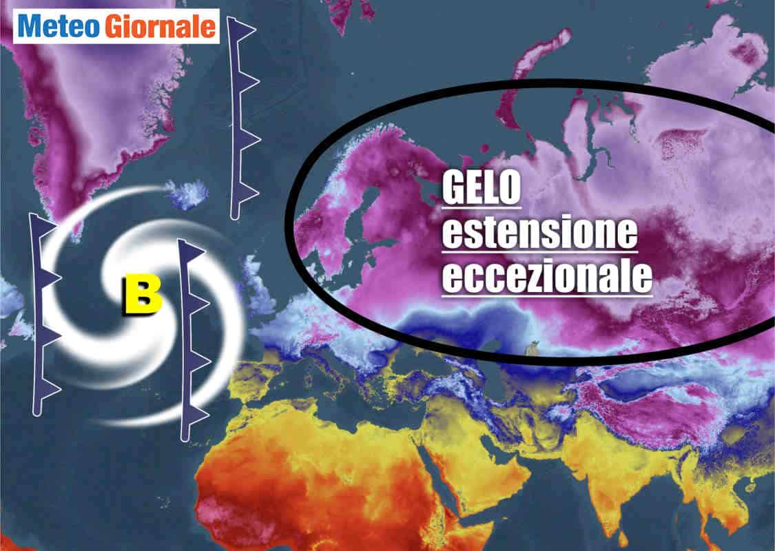 meteo con gelo siberiano e venti oceano atlantico