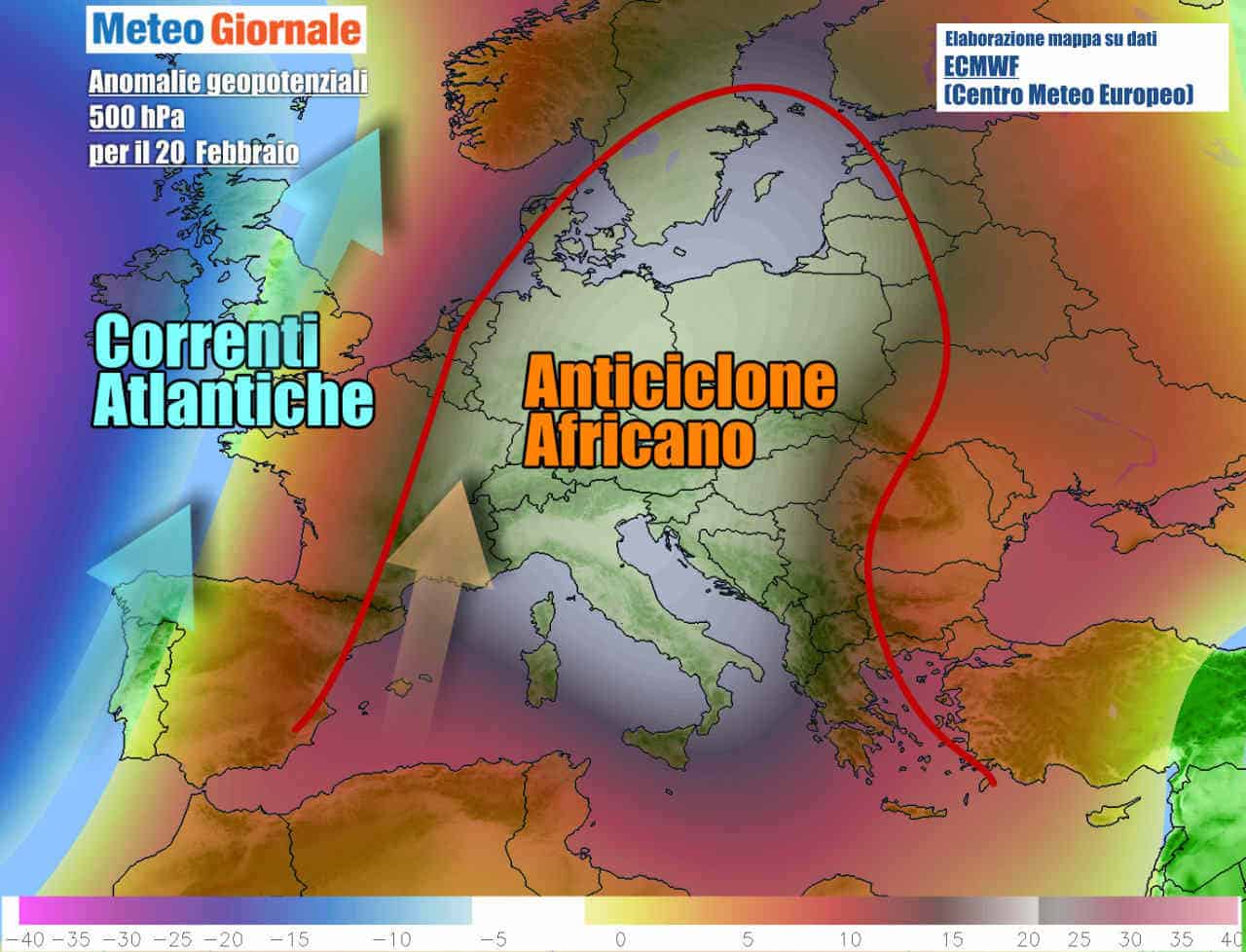 Evoluzione meteo prevista alla fine del weekend