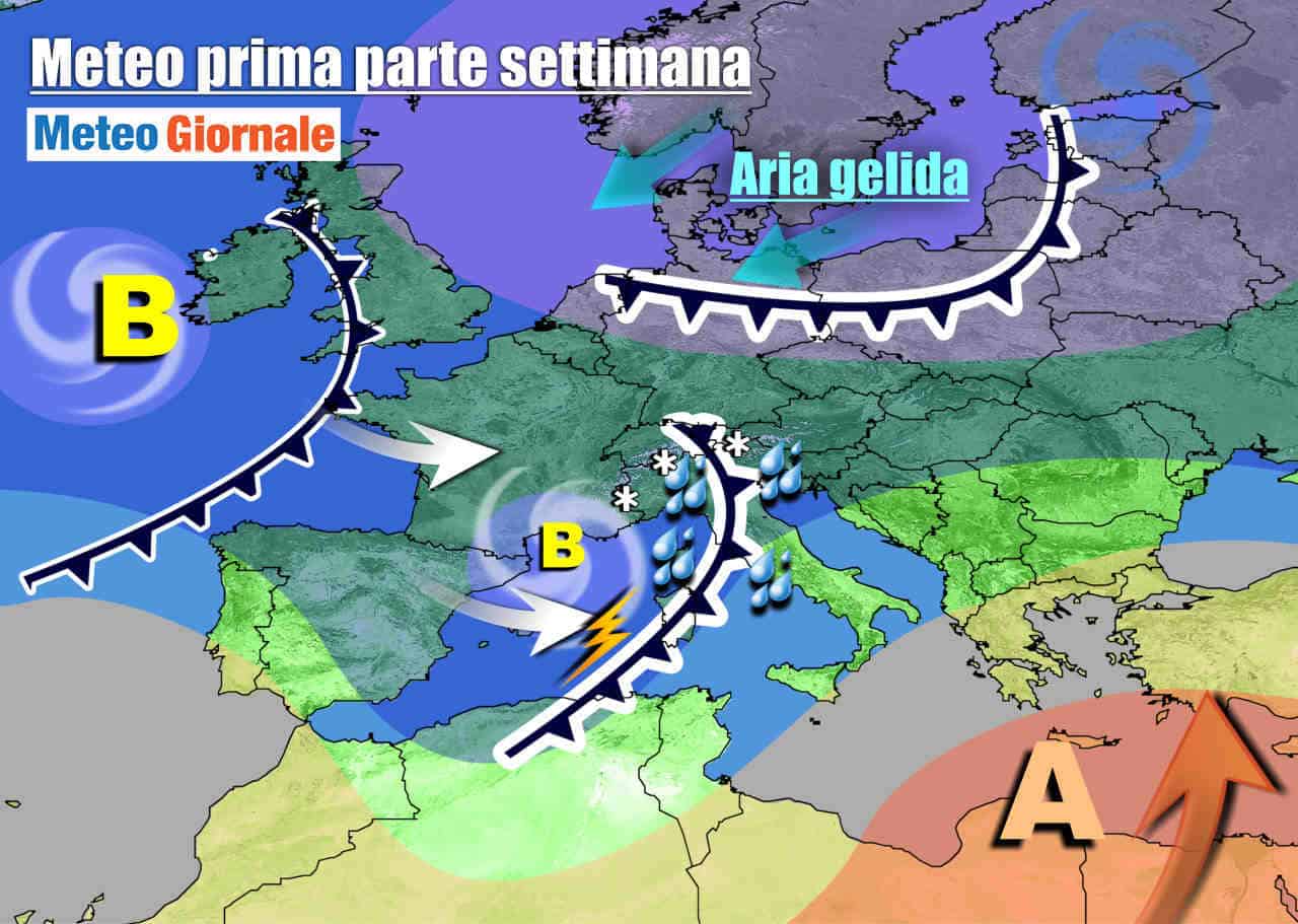 Evoluzione meteo della prima metà della settimana