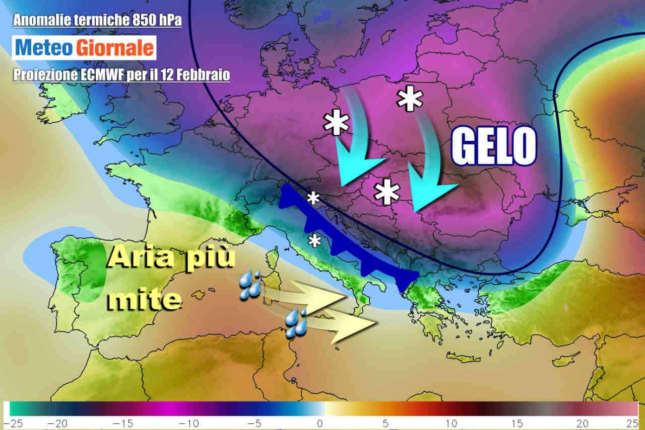 Evoluzione meteo attesa per venerdì, con l'aria fredda che inizierà a riversarsi su parte dell'Italia