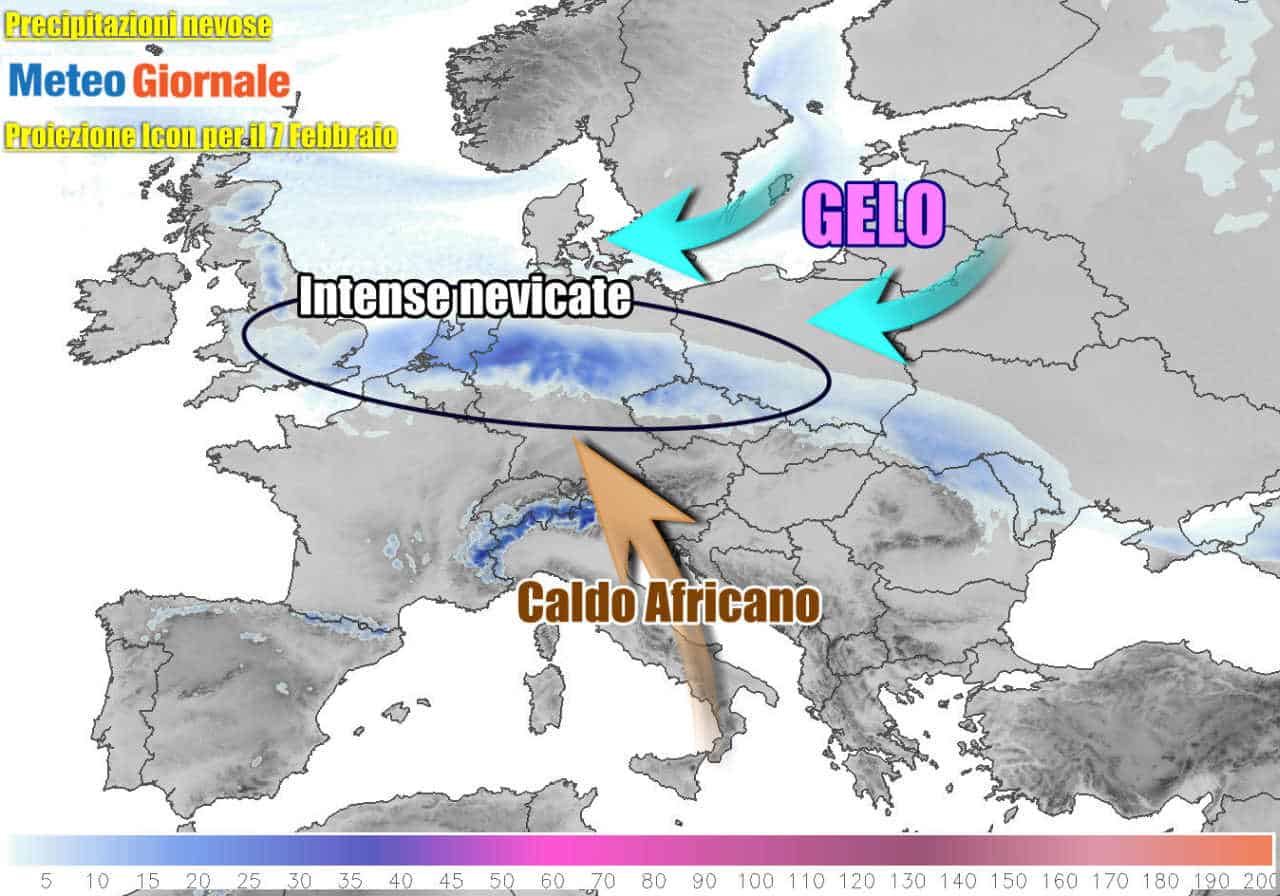Le nevicate attese nel corso del weekend sulla Mitteleuropa