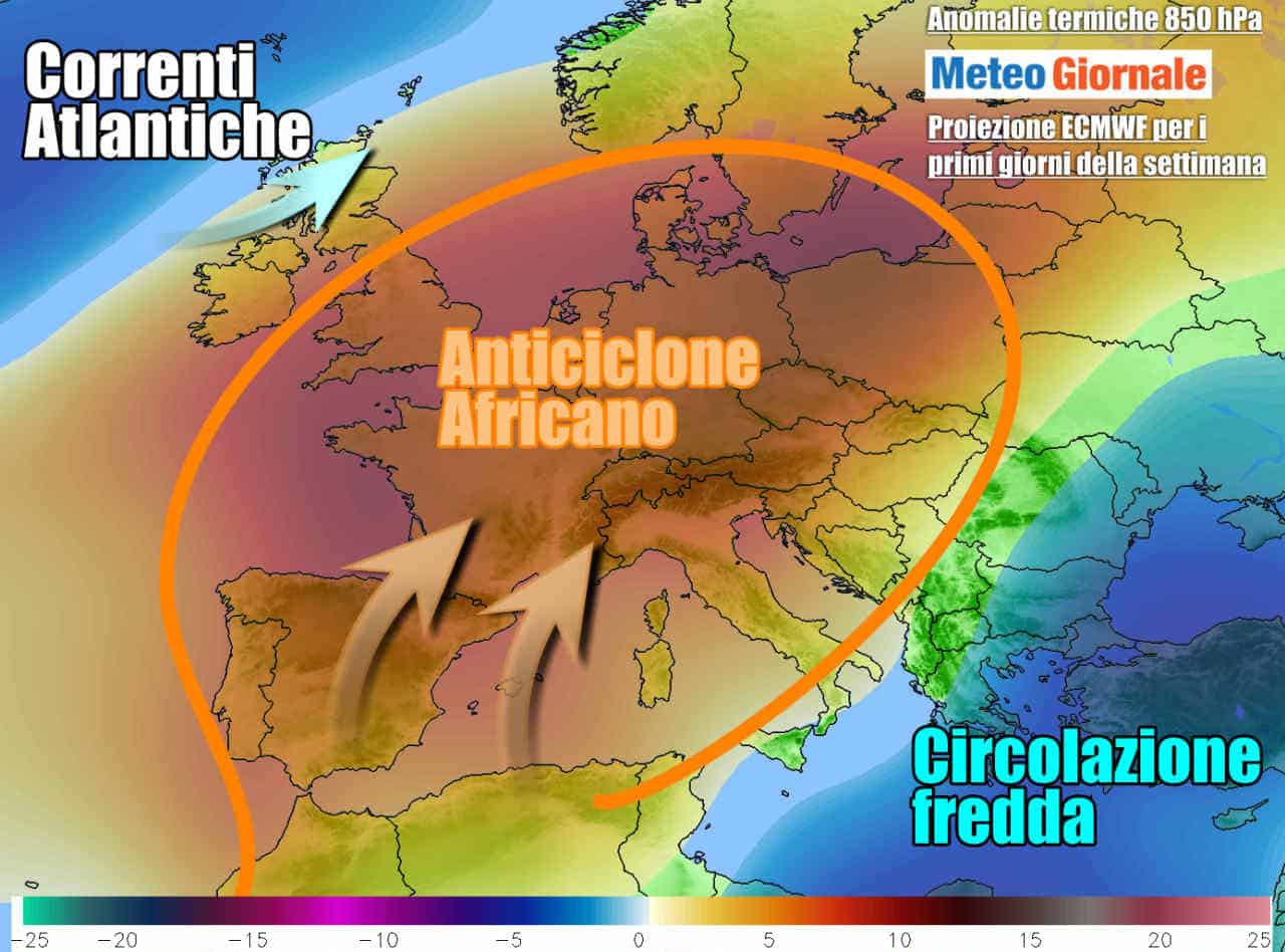 Anticiclone africano in grande spolvero nei primi giorni della nuova settimana