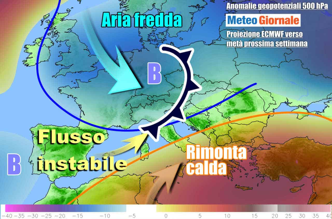 Meteo tendenza dal 25 Aprile al PRIMO MAGGIO. Italia divisa in due