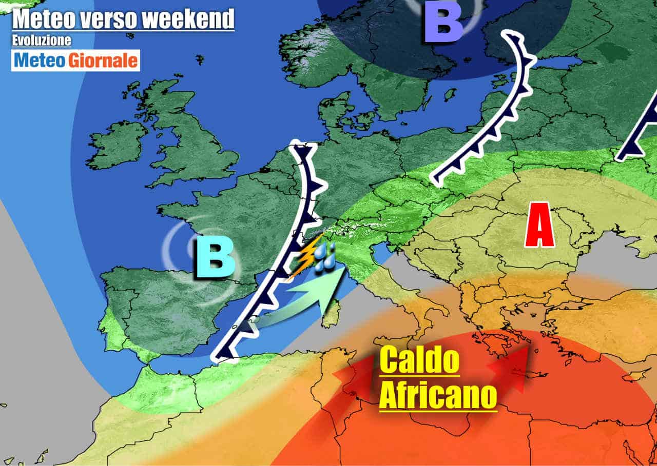 METEO Italia divisa in due. PIOGGE, TEMPORALI ed anche GRANDINE al Centro-Nord