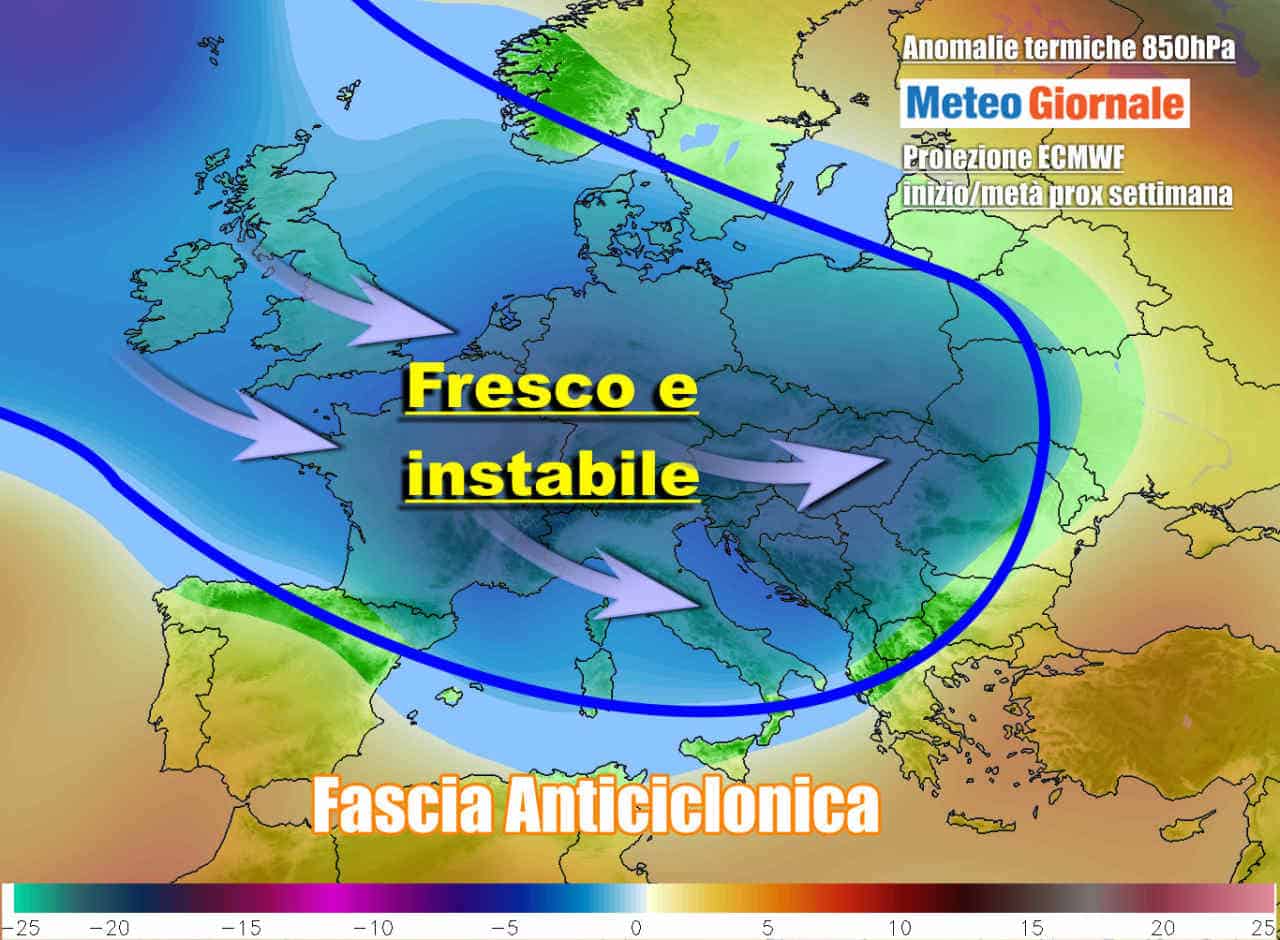Meteo prossima settimana fresco e maltempo, prima di una possibile svolta
