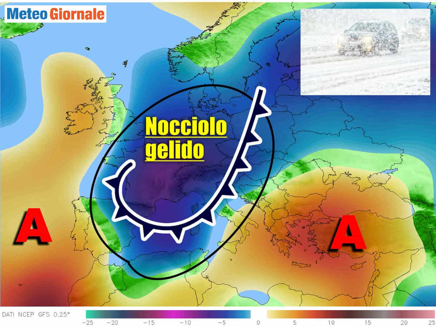 Meteo con BRUTTO e INSOLITO nocciolo d’aria FREDDA vagante per l’Europa