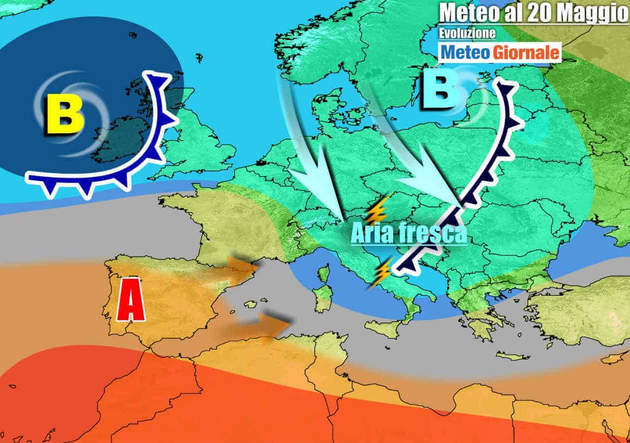 METEO con rovesci e temporali con temperature in calo. Weekend altre novità