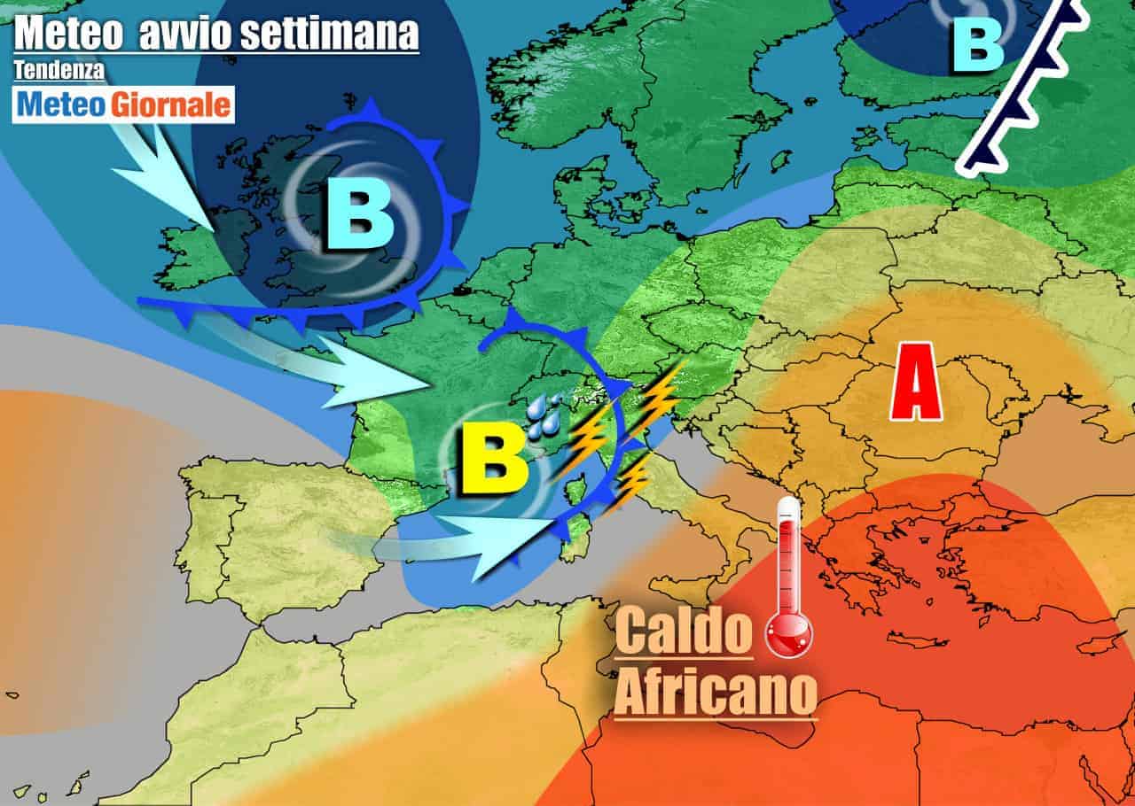 METEO Italia.  Instabile, forti temporali lunedì. Caldo solo al Sud