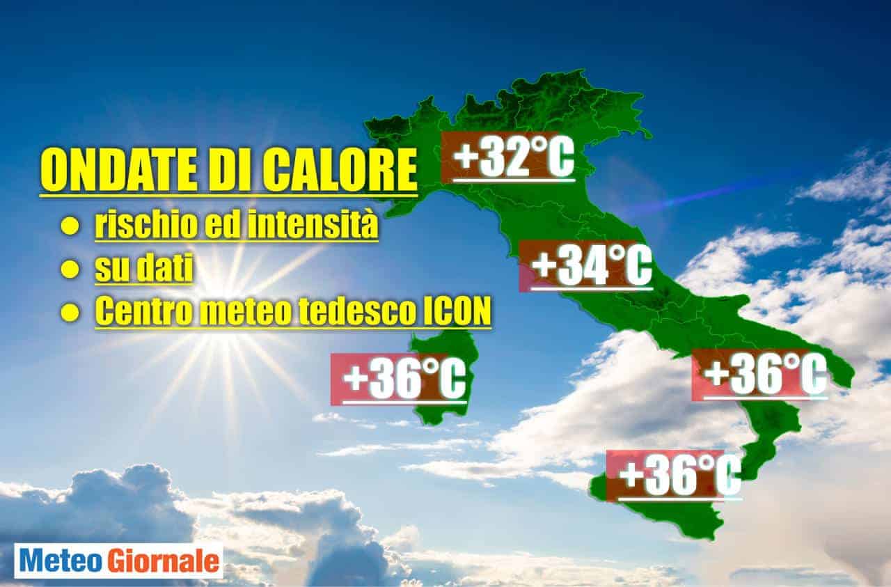 Stima ondata di caldo prevista dal Centro Meteo tedesco ICON.