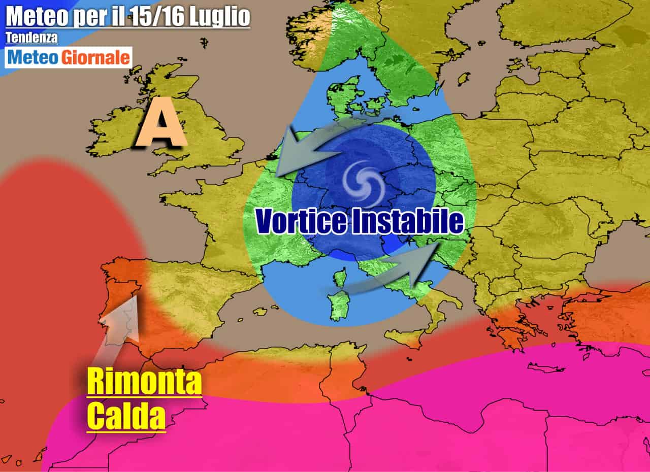 METEO 7 Giorni. Gran CRISI d’ESTATE, con TEMPORALI anche forti fino al Weekend